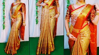 KANJEEVARAM SILK SAREE DRAPING PERFECTLYBEGINNERS SAREE DRAPING TUTORIALSTEP BY STEPHINDI [upl. by Bollen693]