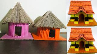 Cardboard House  Cardboard Craft  Cardboard House Making  Paper Hut House  Cardboard Craft Ideas [upl. by Leanahtan]