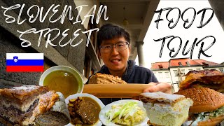 SLOVENIAN STREET FOOD TOUR 🇸🇮 Struklji Bled Cake Potato Salad  Roast Beef in Ljubljana Slovenia [upl. by Trueman]