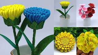 4 Types of Flowers  How to Make Paper Flower  Home Decoration Craft  DIY Foam Sheet Crafts [upl. by Ardnyk302]