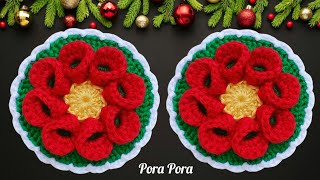 Crochet Christmas Flower I Crochet Christmas Wreath I Crochet Christmas Decorations [upl. by Sidnac]