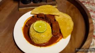 CARNE ENTOMATADA CON CHILES O PIMIENTOS EN LA INSTANT POT Y ARROZ AMARILLO [upl. by Beverley312]