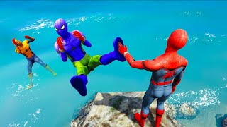 GTA 5 Rainbow Spider Man Stunt Jumping From High Building Rooftop Water Ragdoll 8Euphoria Physics [upl. by Rena971]