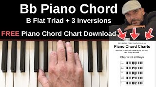 Bb Chord Piano  B Flat Major  Inversions Tutorial  FREE Chord Chart [upl. by Chelsea]