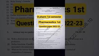 pharmaceutics 1 b pharmacy 1st semester  Question paper  pharmaceutics bpharmacy1stsem bpharma [upl. by Seften]