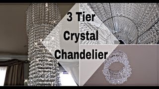 HOW TO MAKE A EASY 3 TIER GORGEOUS CRYSTAL CHANDELIER  HOMEWEDDING DECOR [upl. by Ellehsram]