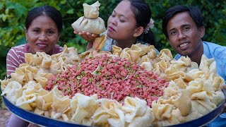 Eating amp Cook Pigs Skin Wrapped with Crab Ball Recipe  Crispy Fried Pig Skin Food For Dinner [upl. by Halueb]