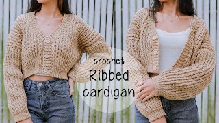 Easy Crochet Ribbed Chunky Cardigan Tutorial  Crochet Cardigan  Chenda DIY [upl. by Murton380]