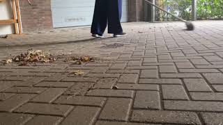 ASMR sweeping dried leaves on concrete cement floor no talking satisfying and tingles sound [upl. by Eyar]