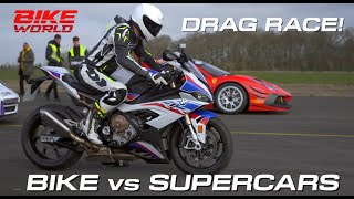 Drag Race Bike vs Lots Of Supercars In 4K [upl. by Vidda538]