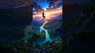 A boy jumps down from a mountain aurora boy mountain beautiful ai wallpaper anime tm [upl. by Hadsall54]