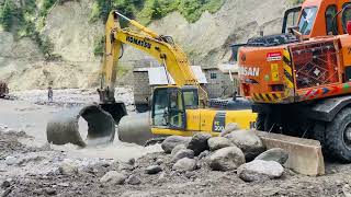 Laying 60quot Concrete Pipe For Temporary Storm Drainage [upl. by Windsor]