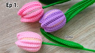 Ep1 Flower🌷Easy Crochet Tulip Flower Tutorial step by step  Crochet Flower Bouquet crochetflower [upl. by Jonny220]