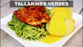 TALLARINES VERDES CON POLLO FRITO  RECETA PERUANA  Sabroso [upl. by Adna3]