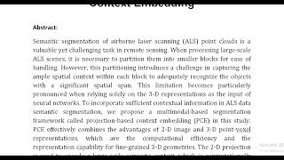 Large Scale ALS Point Cloud Segmentation via Projection Based Context Embedding [upl. by Iris]