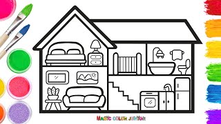 How to Draw a Two Story House  Drawing amp Painting  Step By Step [upl. by Glanville92]