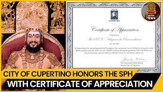 City of Cupertino Honors Contributions of THE SPH with Certificate of Appreciation KAILASA news [upl. by Erehpotsirhc]