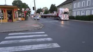 Lanz Sondertransport Träger Messe Wels Kreuzung Sbg St Kienzlstr Fahrer Perau Stefan Scania 620 [upl. by Laureen]