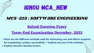 IGNOU MCA  First Semester  MCS213  SOFTWARE ENGINEERING  Solved Questions December 2022 [upl. by Kenton]