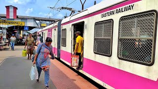 Purple colour EMU local trains Perfect timing crossing [upl. by Berglund274]