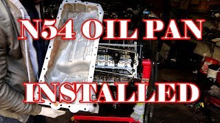 N54 OVERHAUL  EPISODE 7  OIL PAN INSTALL [upl. by Tremain495]