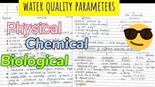 Water Quality Parameters physical chemical biological indicators 😎😎notes [upl. by Eidnam221]