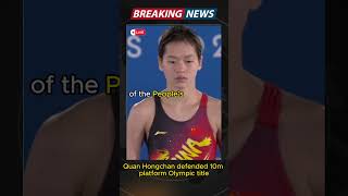 Quan Hongchan defended 10m platform Olympic title shorts olympics [upl. by Fillbert]