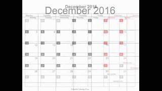 Free December 2016 Calendar Printable with holidays [upl. by Ayna]