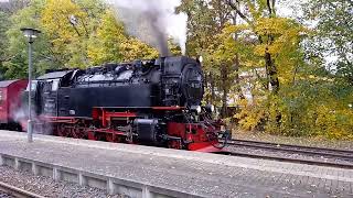 Dampfzug HSB Brocken  Nordhausen im Bahnhof Ilfeld abends [upl. by Dyol]