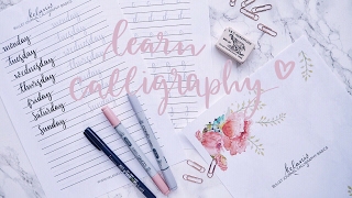 Learn Calligraphy Brush Lettering for your Bullet Journal  Tutorial with Free Practice Sheets [upl. by Emogene]