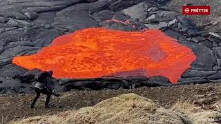 Dont walk on fresh lava crust Geldingadal volcano 2021 [upl. by Enilemme]