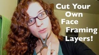 Cutting Curly Side Bangs  Face Framing Layers Yourself [upl. by Yemerej]