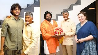 Pawan Kalyan With His Wife and Son Akira Meet Chandrababu Naidu  AP Elections 2024  Tolywood [upl. by Auberbach380]