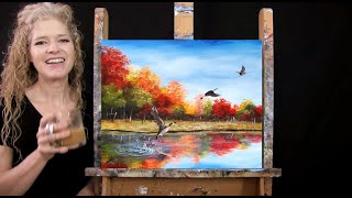 Learn How to Paint quotGEESE GOING SOUTHquot with Acrylic  Paint and Sip  Step by Step Landscape Lesson [upl. by Wilda337]