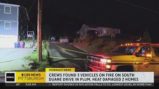 2 homes damaged after 3 vehicles catch fire in Plum Borough [upl. by Sheeree434]