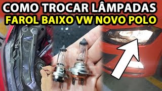 Como Trocar Substituir Lâmpadas do Farol Baixo VW Polo Modelo Halógena Padrão [upl. by Nnyltak]