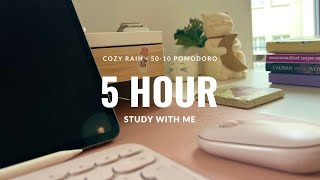 5H STUDY WITH ME  cosy rain background sound 5010 pomodoro [upl. by Annaiek]