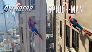 Spiderman Mechanics Comparison  Marvels Avengers Game And Spiderman 2018 Game [upl. by Schwitzer]