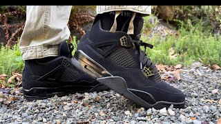 Air Jordan 4 Black Cat On Foot Review and Sizing  Best R39s and Best Seller [upl. by Ahseyk]