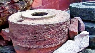 Ancient Hand operated millstone or Rock Flour Mill Grinding stones Chakki Badami karnataka [upl. by Tawney620]