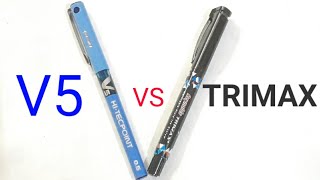 Trimax vs pilot V5 pen comparision  pilot v5 pen review  trimax pen review [upl. by Eelrahs]