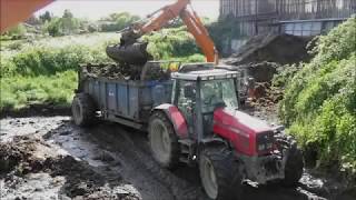 Emptying the Slurry Lagoon with 3 Spreaders and Hitachi Digger [upl. by Iadahs]