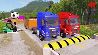 Double Flatbed Trailer Truck Vs Speedbumps Train Vs Cars Beamngdrive In Reverse 139 [upl. by Naujek]