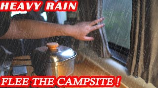 CAR CAMPING IN HEAVY RAIN  FLEE THE CAMPSITE  Smart or cowardly  RAIN SOUNDS ASMR DOG SOLO [upl. by Nyvrem]