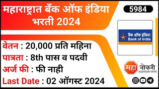 Bank Of India Recruitment 2024  BOI Recruitment 2024  Watchman Jobs  Fresher Bank Jobs [upl. by Tace]