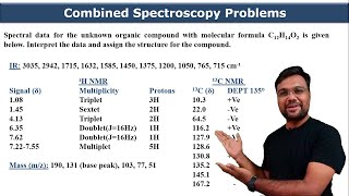 How to solve problems of combined spectroscopy IR MASS Spectrometry 1H NMR 13C NMR [upl. by Ssilem]