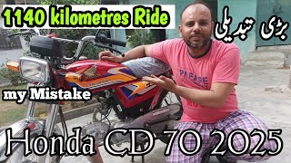 full bike review after 1140 km ride honda cd 70 model 2025  honda cd 70 model 2025 feedback [upl. by Nahtanha418]