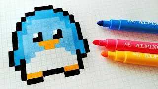 Handmade Pixel Art  How To Draw Kawaii Penguin pixelart [upl. by Noteloc993]