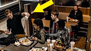 Teens Mock Boy At Burger King Don’t Notice Man On Bench [upl. by Ilhsa]