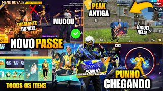 DIAMANTE ROYALE MUDOU PEAK ANTIGA NOVO PUNHO PASSE DE JULHO COMPLETO E MAIS NOVIDADES FREE FIRE [upl. by Yoc]